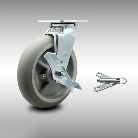 Service Caster 8 Inch SS Thermoplastic Rubber Caster with Roller Bearing and Brake/Swivel Lock SCC-SS30S820-TPRRD-TLB-BSL